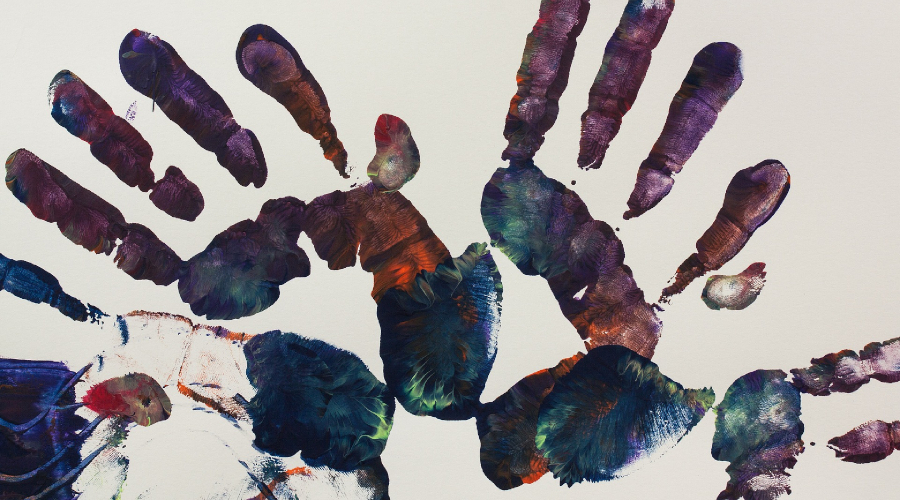 art work of hands print with paint