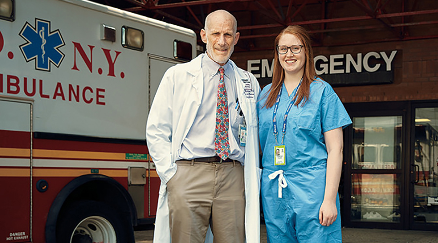 nurse and doctor in front of emergency room who were previous prehealth student