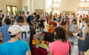 large buffet with families