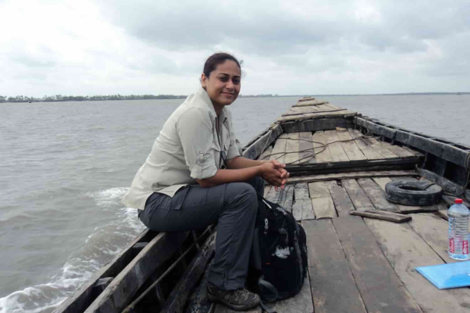Rinku Roy Chowdhury takes a boat to a research site