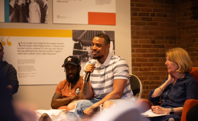 man speaking into microphone