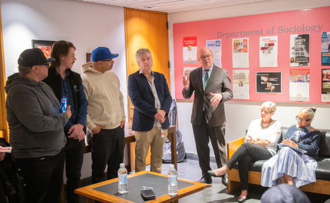 business leader speaking to class